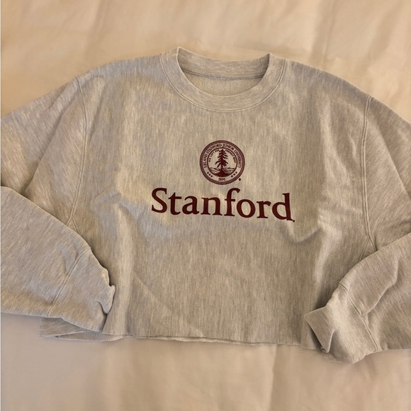 Champion Tops - Champion Stanford Logo Gray Cropped Sweatshirt logo tree cardinal hoodie